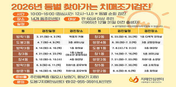 2026년 동별 찾아가는 치매조기검진